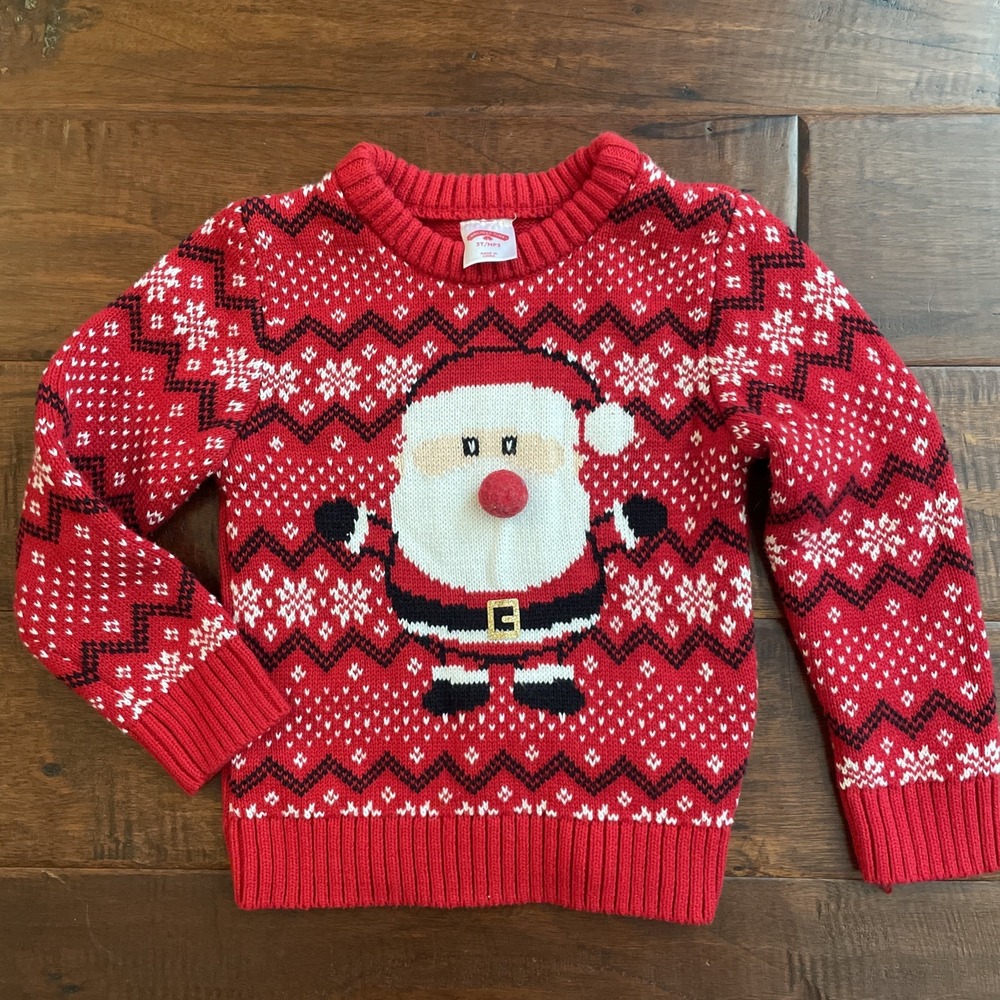 Holiday Time‎ Sweater Toddler  Size 3T Red Santa Clause Christmas Holiday Party